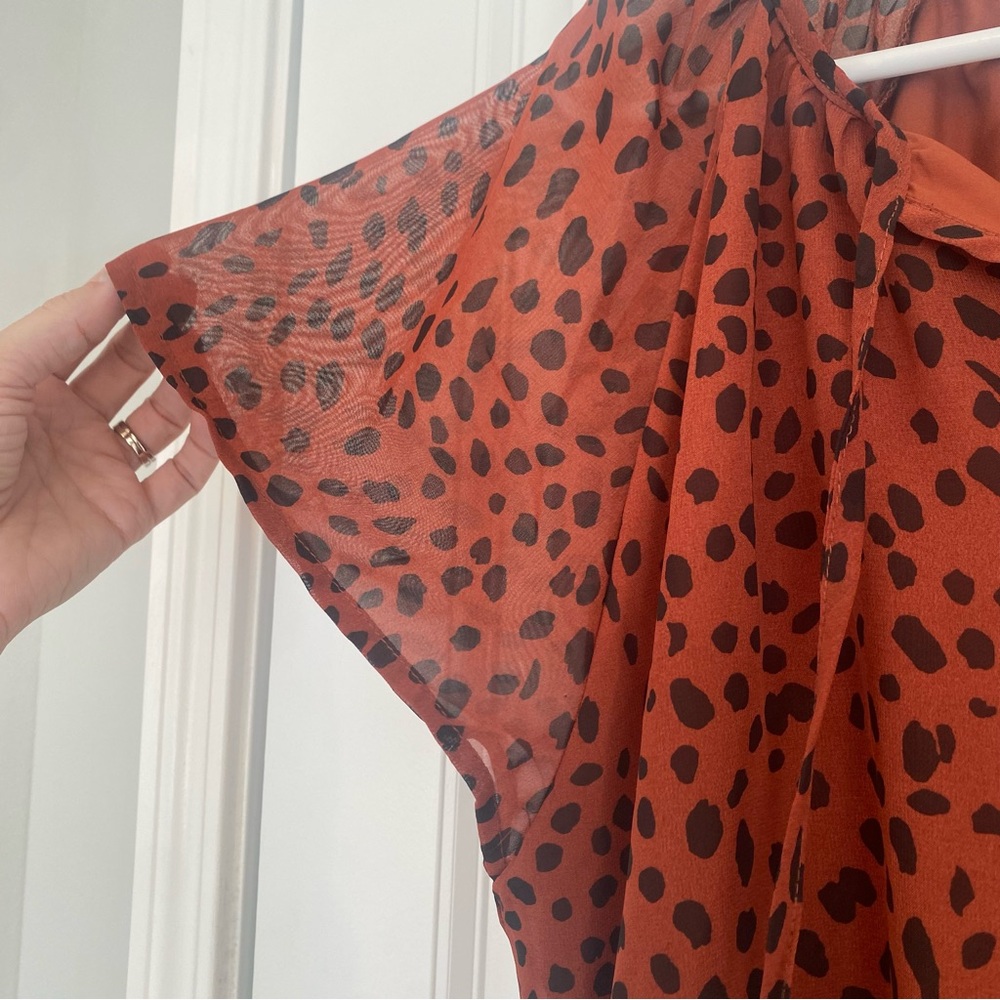 Fantaslook Women's Deep Orange and Brown Pattern Short Sleeve Top Size XL - Picture 6 of 8